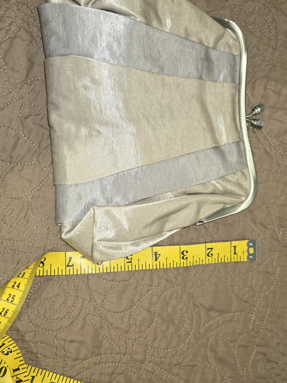 Bath & Body Works Metallic Cream and Silver Stripe Kiss-Lock Clutch